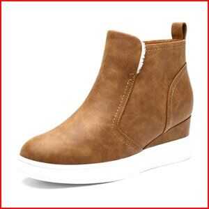 Slip On Wedge Sneaker Booties Faux Fur Lined Platform Ankle Boots